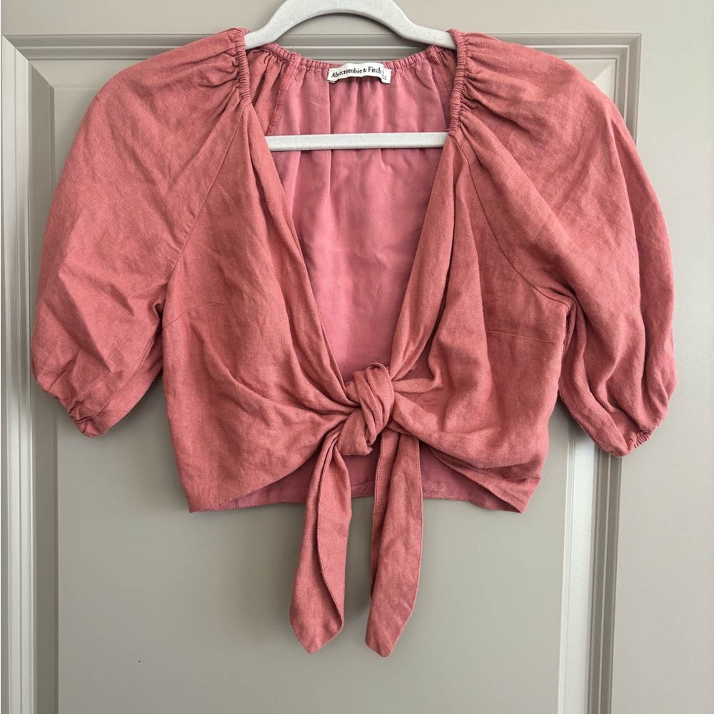 Abercrombie & Fitch Crop Pink Tie Blouse